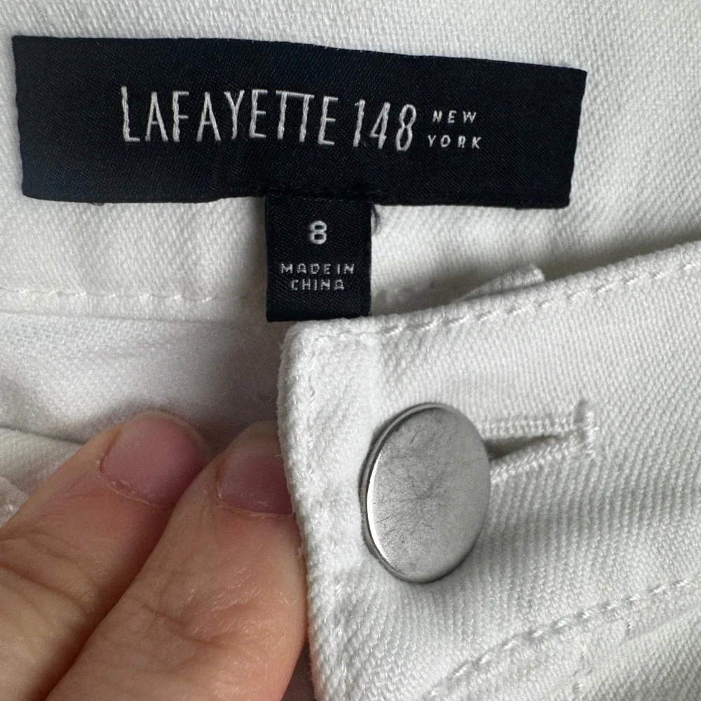 Lafayette 148 New York White Straight Leg Denim Pants Womens Size 8 Cotton Blend